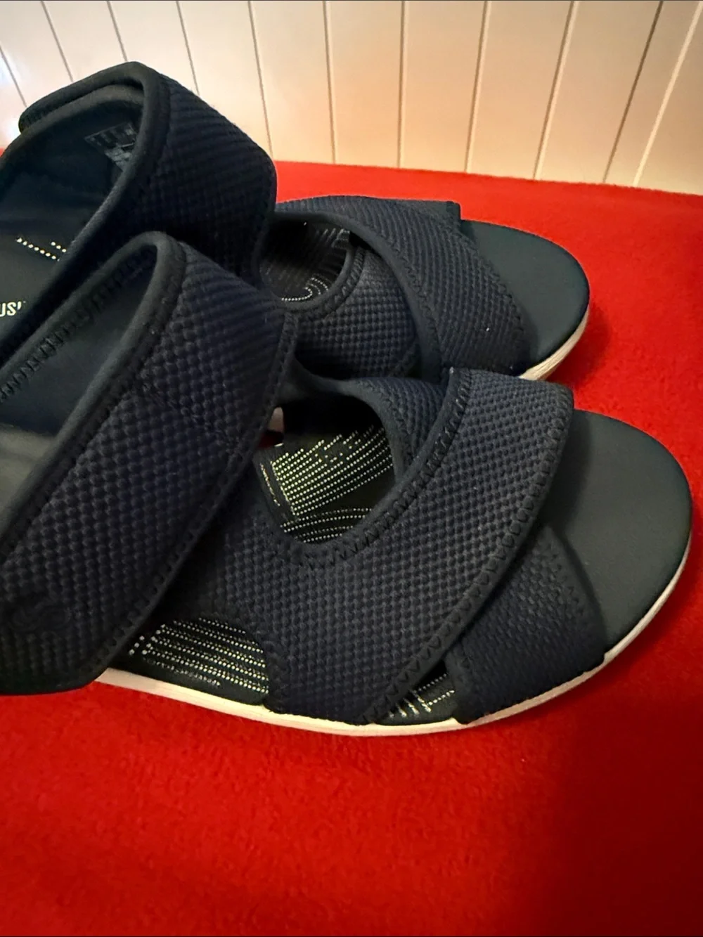 Clarks Navy Blue Wedge Slide Sandals - Women's